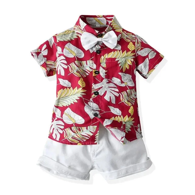 Hawaiian Children Boys Casual Clothes Short Sleeve Printed Shirt Shorts Kids Boys 2Pcs Suit