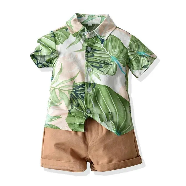 Hawaiian Children Boys Casual Clothes Short Sleeve Printed Shirt Shorts Kids Boys 2Pcs Suit
