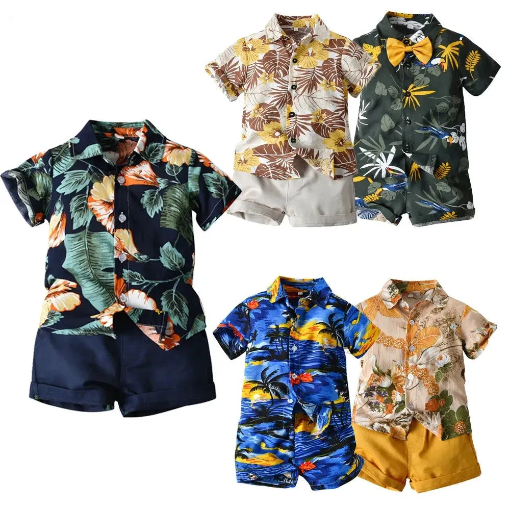 Hawaiian Children Boys Casual Clothes Short Sleeve Printed Shirt Shorts Kids Boys 2Pcs Suit