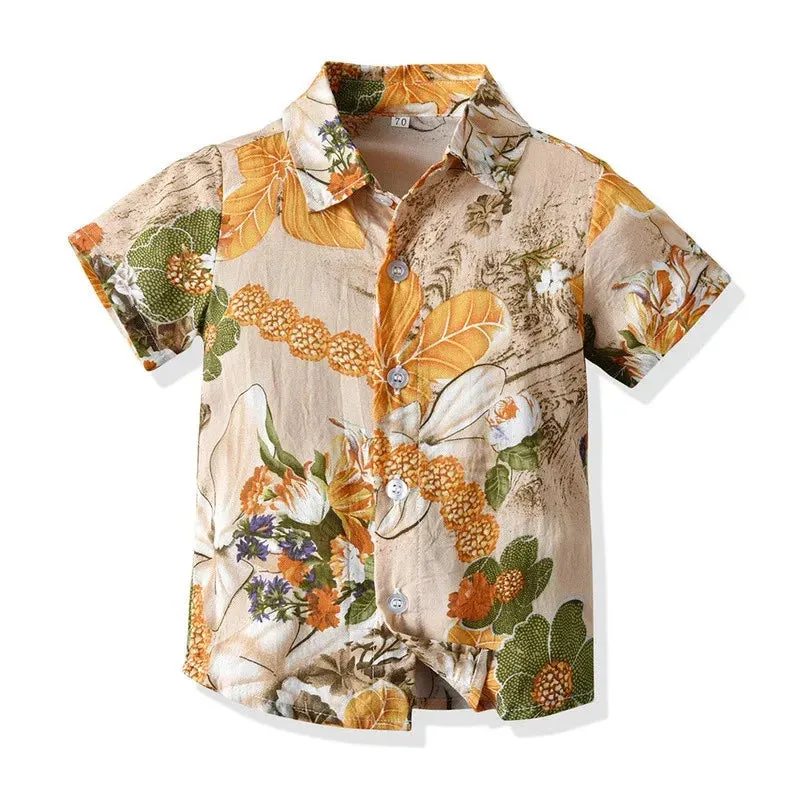 Hawaiian Children Boys Casual Clothes Short Sleeve Printed Shirt Shorts Kids Boys 2Pcs Suit