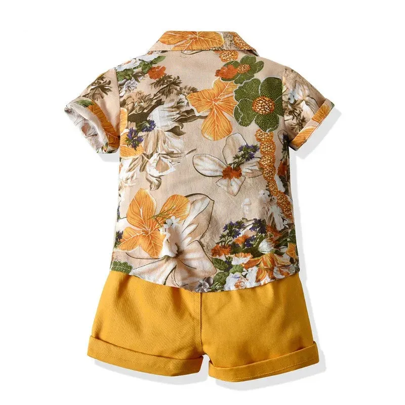 Hawaiian Children Boys Casual Clothes Short Sleeve Printed Shirt Shorts Kids Boys 2Pcs Suit