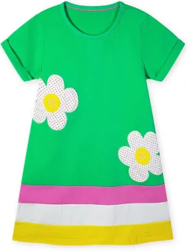 HILEELANG Toddler Girl Cotton Casual Dress Summer Short Sleeve Basic Tunic Playwear Shirt Dresses