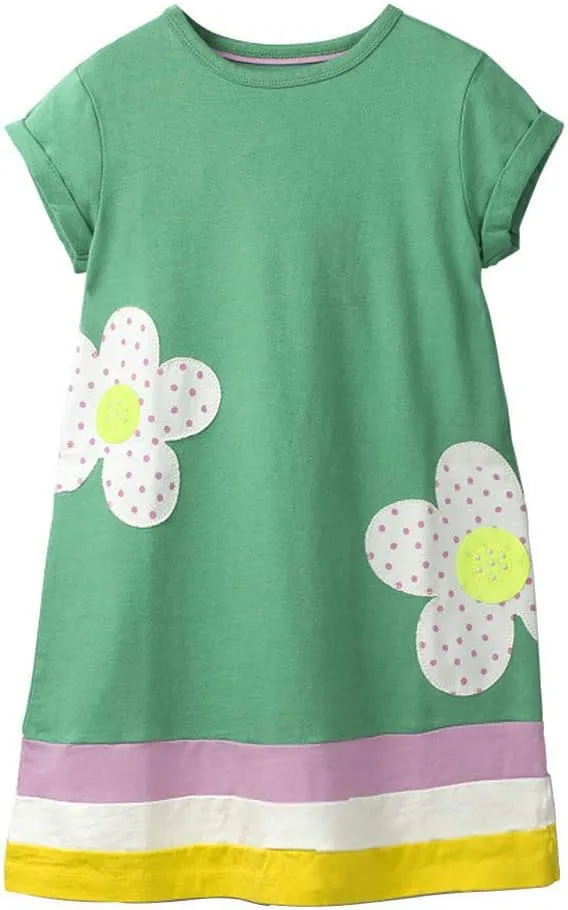 HILEELANG Toddler Girl Cotton Casual Dress Summer Short Sleeve Basic Tunic Playwear Shirt Dresses
