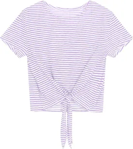 Iandroiy Women's Summer Causal Short Sleeve Blouse Round Neck Crop Tops Twist Front Tee T-Shirt
