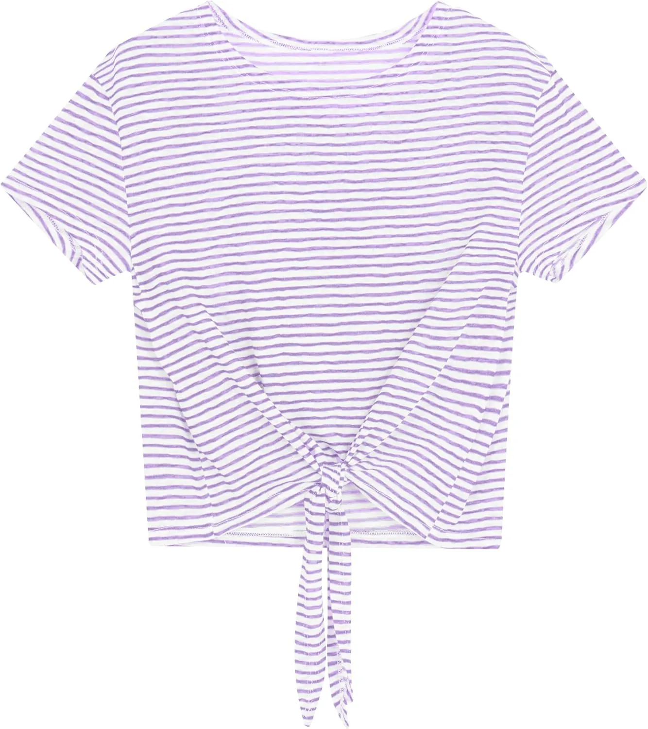 Iandroiy Women's Summer Causal Short Sleeve Blouse Round Neck Crop Tops Twist Front Tee T-Shirt