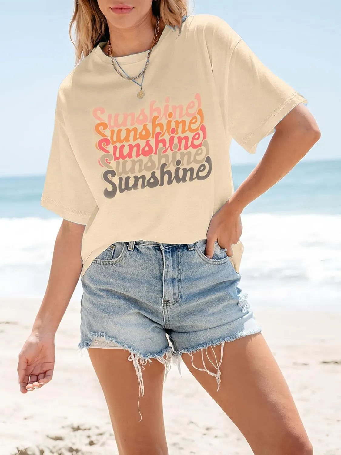 INFITTY Womens Oversized T Shirts Crewneck Casual Summer Tops Short Sleeve Cotton Shirts Funny Cute Graphic Tees Trendy