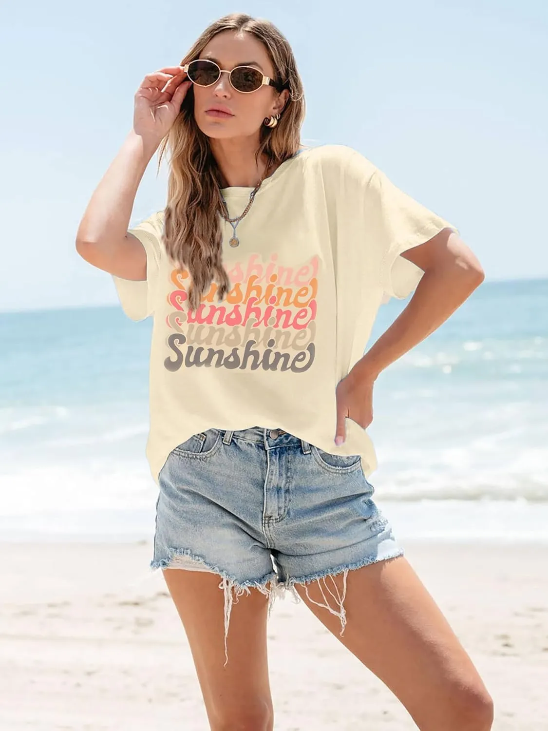 INFITTY Womens Oversized T Shirts Crewneck Casual Summer Tops Short Sleeve Cotton Shirts Funny Cute Graphic Tees Trendy