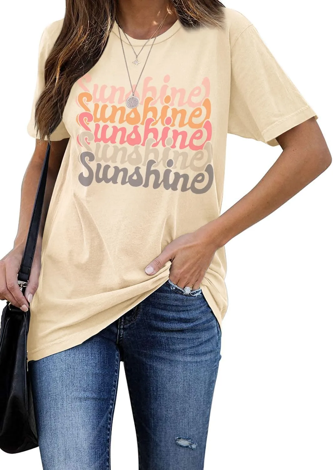 INFITTY Womens Oversized T Shirts Crewneck Casual Summer Tops Short Sleeve Cotton Shirts Funny Cute Graphic Tees Trendy