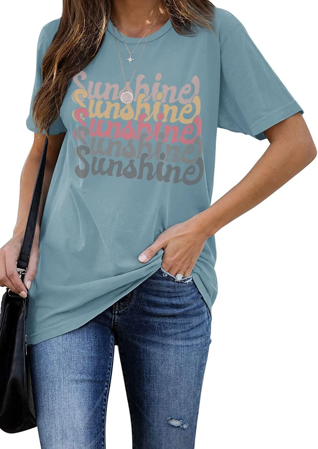 INFITTY Womens Oversized T Shirts Crewneck Casual Summer Tops Short Sleeve Cotton Shirts Funny Cute Graphic Tees Trendy