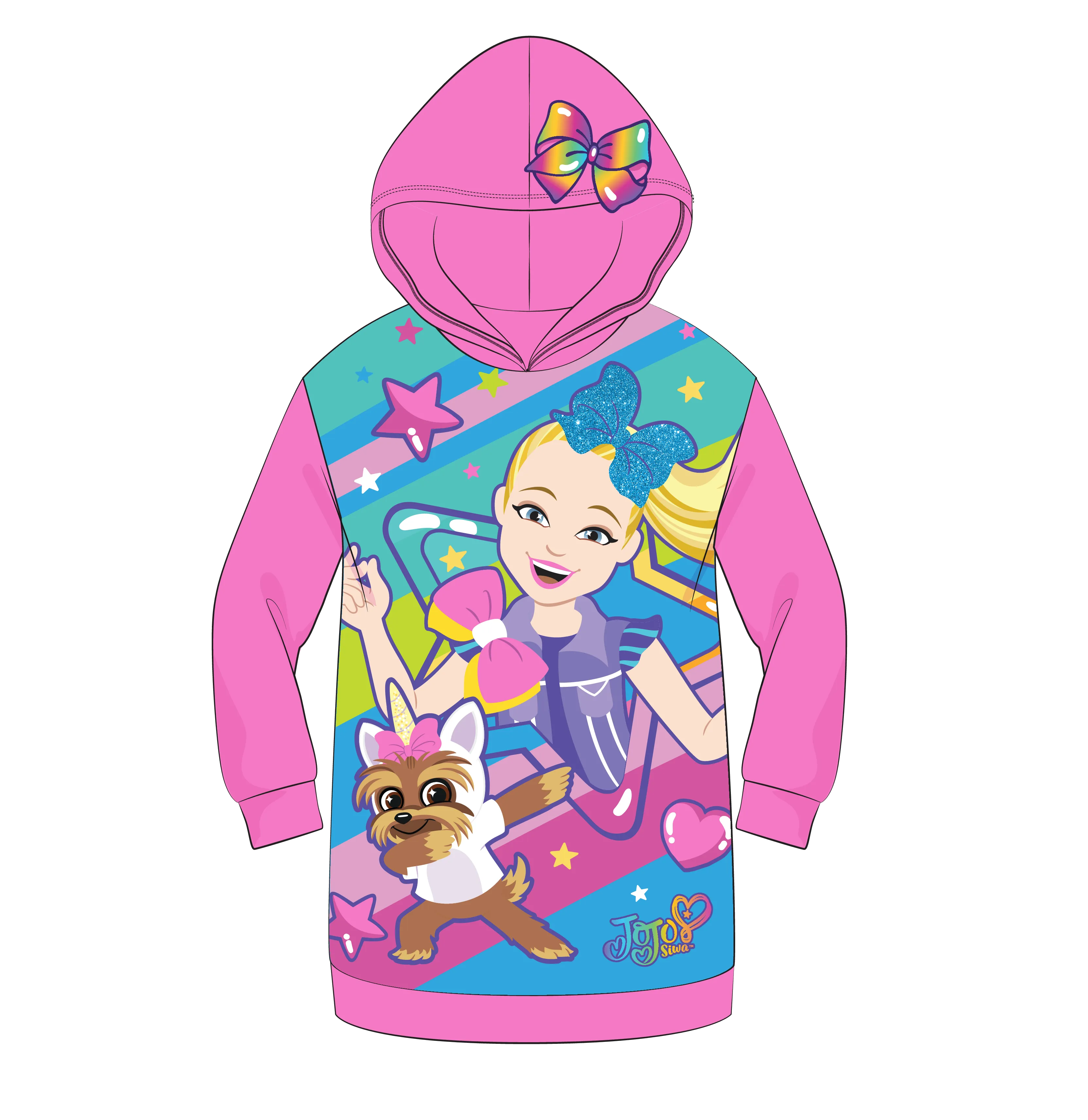 Jojo Siwa Girls Long Sleeve Dress Hooded Fleece Kids Clothing, 8-18, Pink