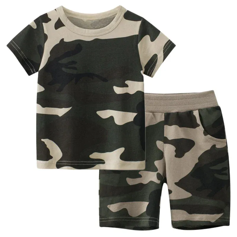 Kids Clothes Set For Baby Boys Camouflage Tops Pants 2PCS Short Sleeve Cotton Costume Tracksuit Outfits Set