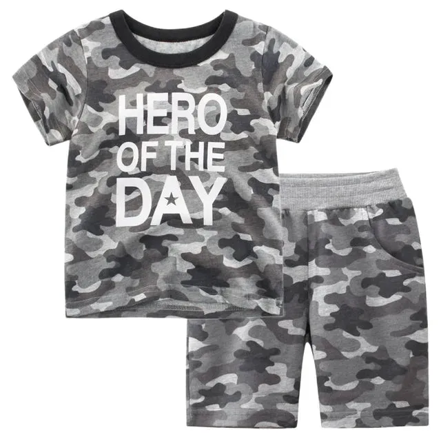 Kids Clothes Set For Baby Boys Camouflage Tops Pants 2PCS Short Sleeve Cotton Costume Tracksuit Outfits Set