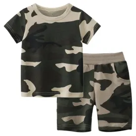 Kids Clothes Set For Baby Boys Camouflage Tops Pants 2PCS Short Sleeve Cotton Costume Tracksuit Outfits Set