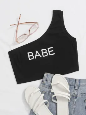 Letter Graphic One Shoulder Crop Top