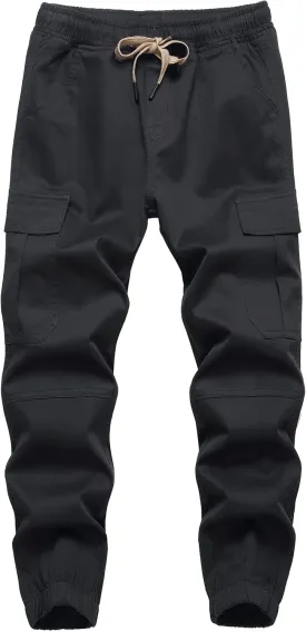 LOKTARC Boys' Pull-on Cargo Joggers Pants Kids Casual School Uniforms Pant