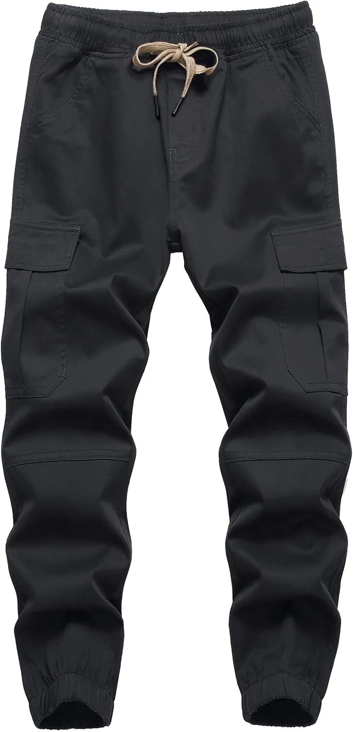 LOKTARC Boys' Pull-on Cargo Joggers Pants Kids Casual School Uniforms Pant
