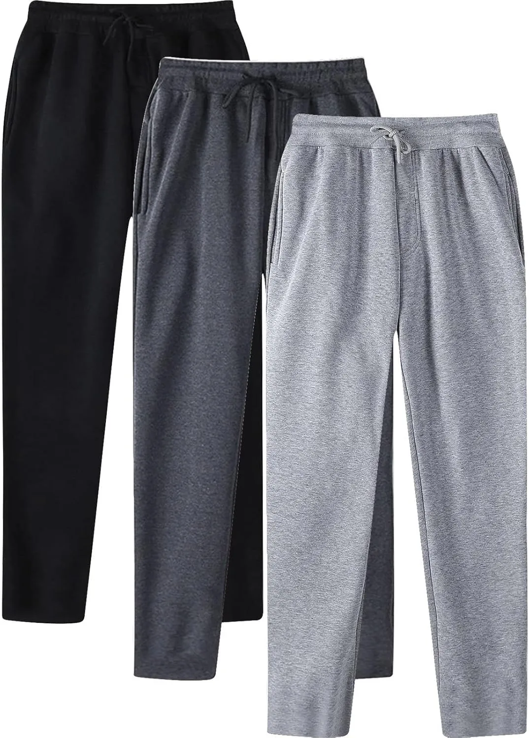 Men's 3 Pack Sweatpants Loose Fleece Sweatpants Elastic Waist Drawstring Jogger Sport Pants Baggy Sweat Pants