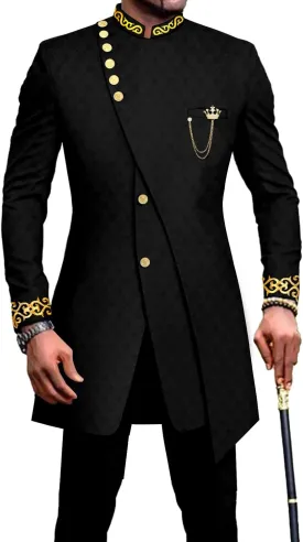 Men`s Suit Double Breasted Slim Fit Embroidery Chain Blazer and Pants Set Dashiki Outfits African Clothes