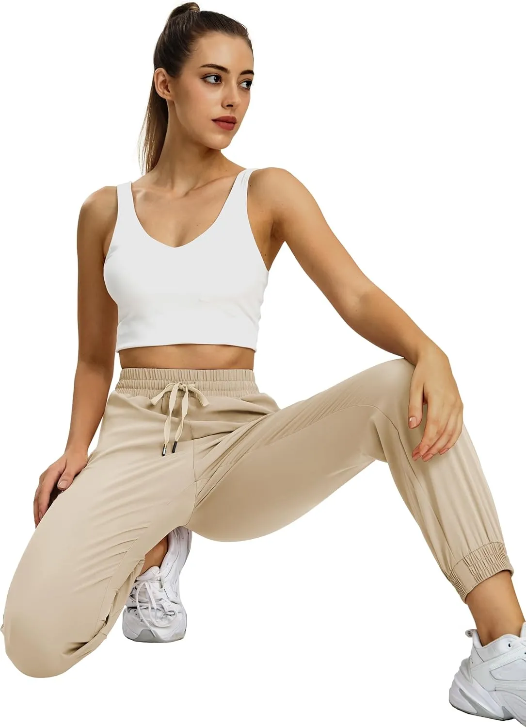 MIER Women's Lightweight Jogger Pants with Zipper Pockets Running Athletic Hiking Travel Drawstring Pants, Quick Dry