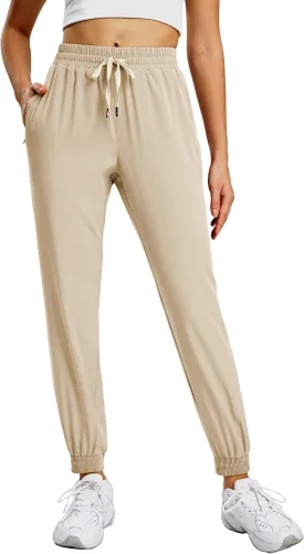 MIER Women's Lightweight Jogger Pants with Zipper Pockets Running Athletic Hiking Travel Drawstring Pants, Quick Dry