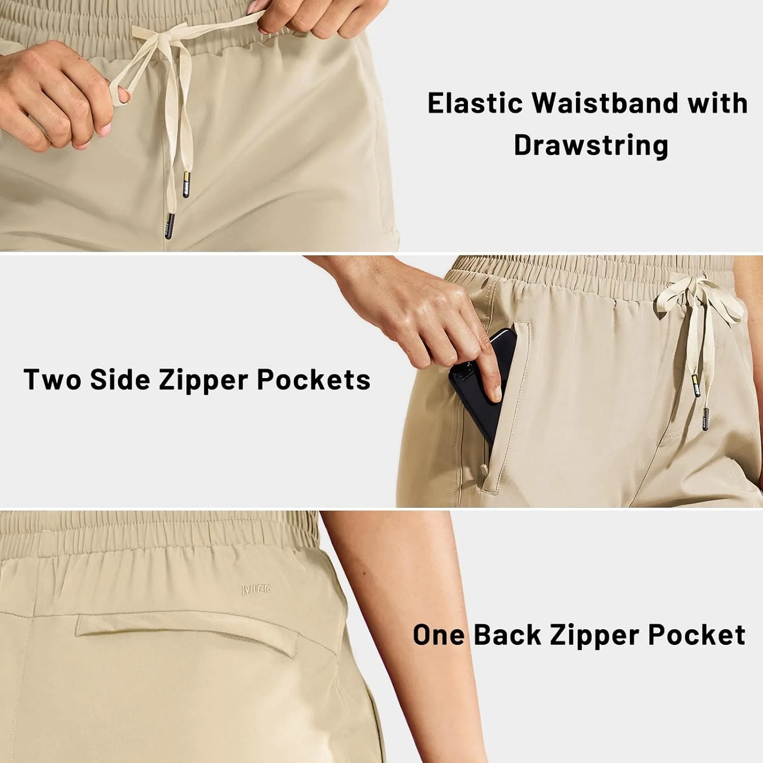 MIER Women's Lightweight Jogger Pants with Zipper Pockets Running Athletic Hiking Travel Drawstring Pants, Quick Dry