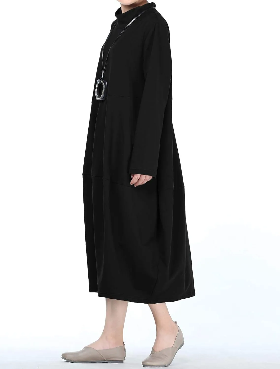 Minibee Women's Casual Loose Dress Turtleneck Long Baggy Autumn Sweatshirts Long Sleeve with Pockets