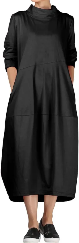 Minibee Women's Casual Loose Dress Turtleneck Long Baggy Autumn Sweatshirts Long Sleeve with Pockets