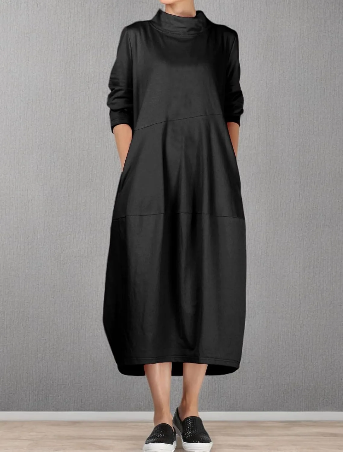 Minibee Women's Casual Loose Dress Turtleneck Long Baggy Autumn Sweatshirts Long Sleeve with Pockets