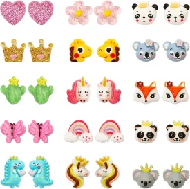 NEWITIN 15 Pairs Magnetic Stud Earrings for Girls Clip on Earring Hypoallergenic Magnet Studs Non Piercing Girls Earring Cute Magnetic Earrings for Kids Women