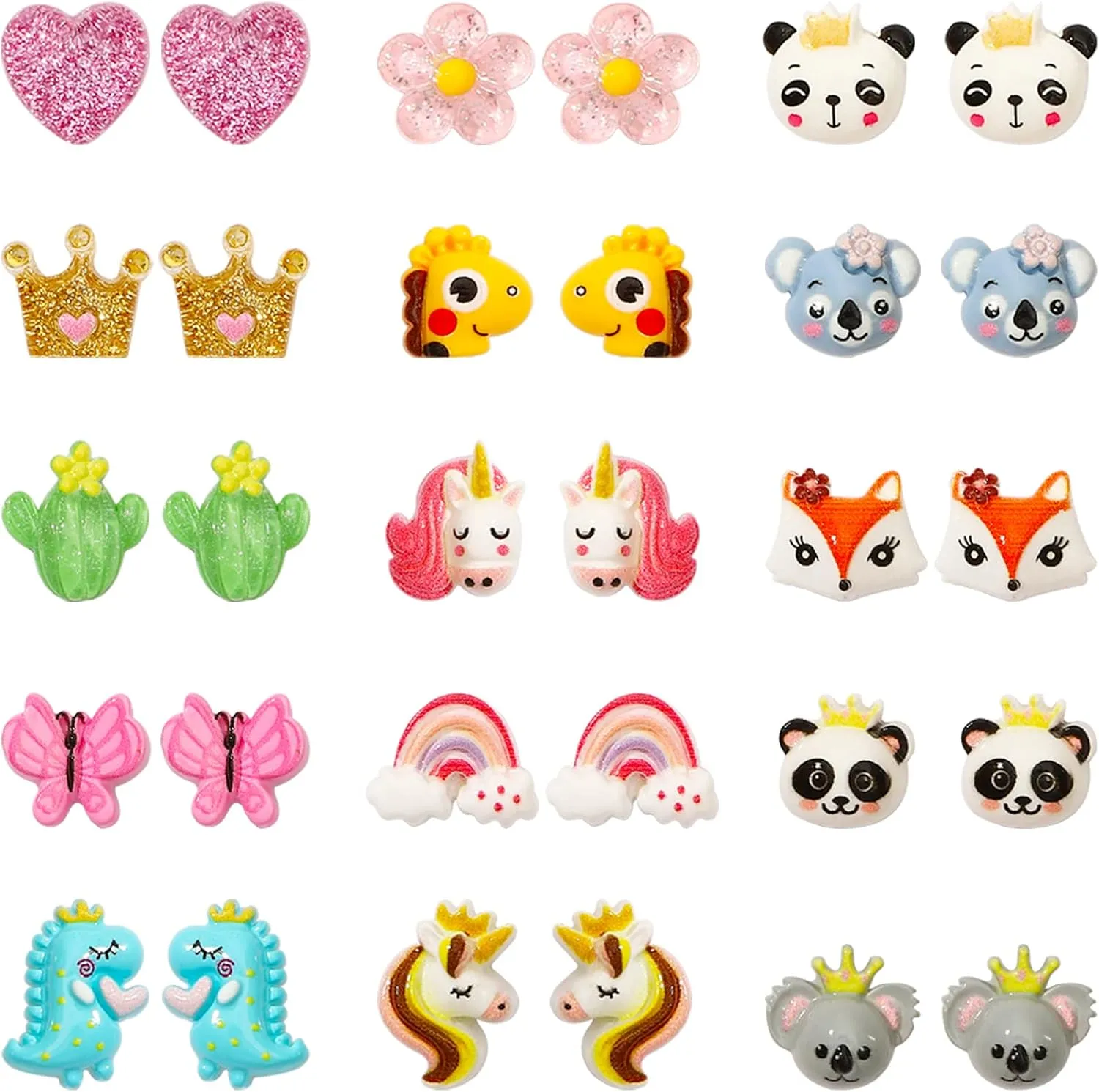 NEWITIN 15 Pairs Magnetic Stud Earrings for Girls Clip on Earring Hypoallergenic Magnet Studs Non Piercing Girls Earring Cute Magnetic Earrings for Kids Women
