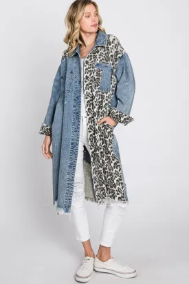 Oli & Hali Washed Long Color Block Leopard Jacket