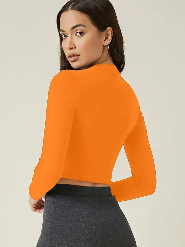 Orange solid Slim Fit Crop Top