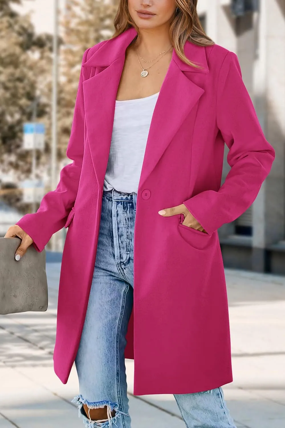 PRETTYGARDEN Women's 2025 Spring Fall Long Blazer Jackets Long Sleeve Lapel Pockets Loose Fit Work Casual Blazers Outerwear