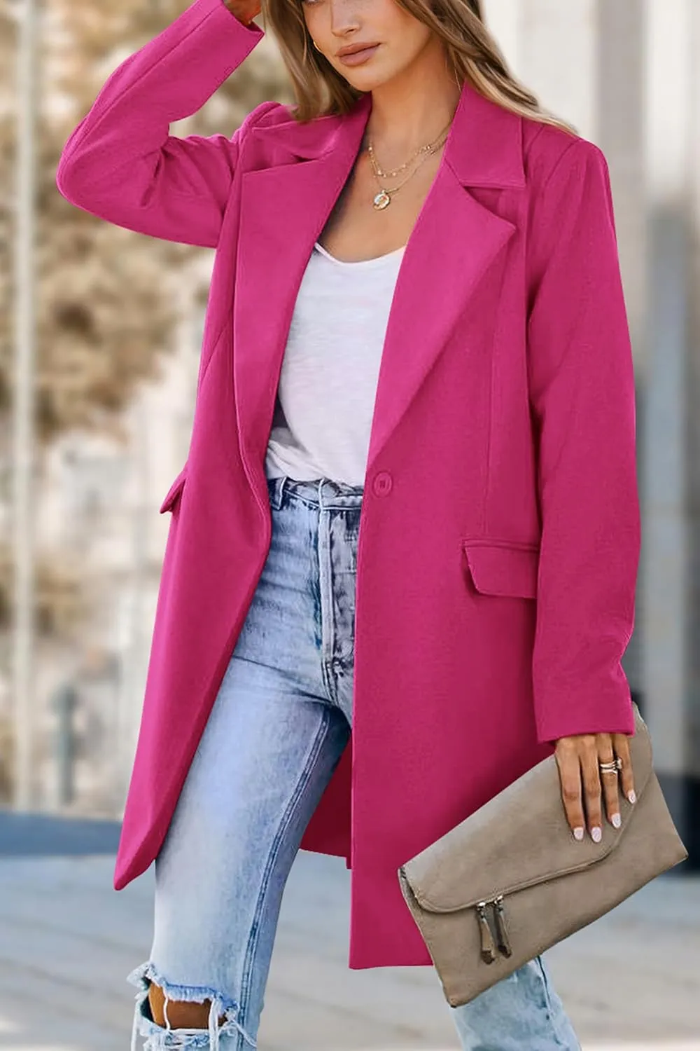 PRETTYGARDEN Women's 2025 Spring Fall Long Blazer Jackets Long Sleeve Lapel Pockets Loose Fit Work Casual Blazers Outerwear