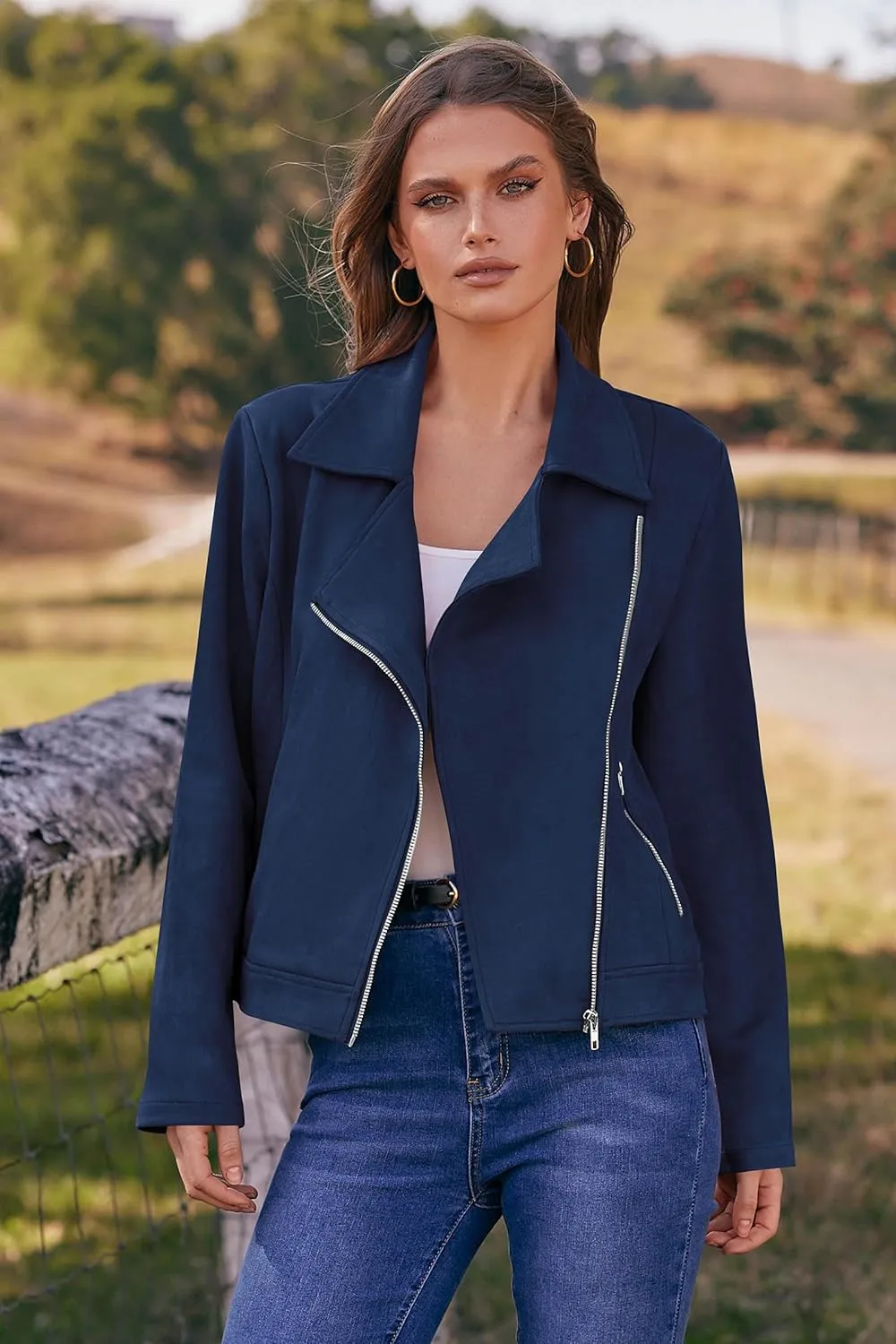 PRETTYGARDEN Womens Winter Moto Jacket Faux Suede Long Sleeve Zip Up Pockets Short Coat Y2K Fall Fashion Dressy Outerwear