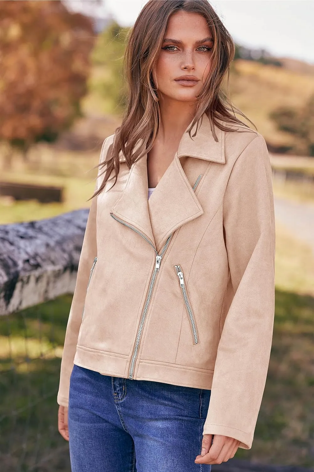 PRETTYGARDEN Womens Winter Moto Jacket Faux Suede Long Sleeve Zip Up Pockets Short Coat Y2K Fall Fashion Dressy Outerwear