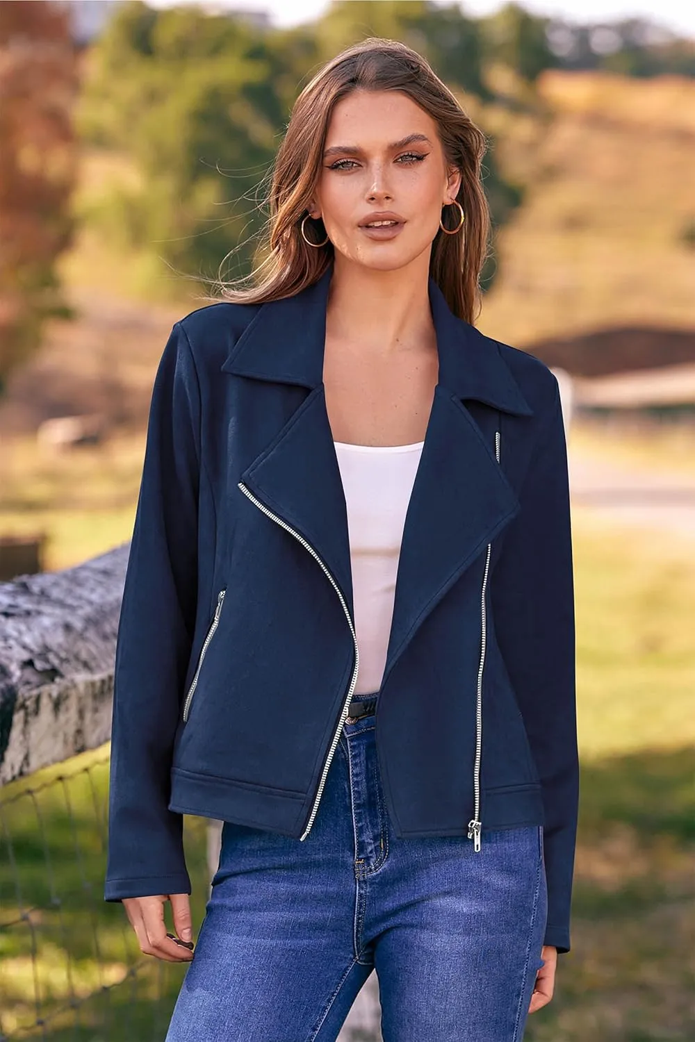 PRETTYGARDEN Womens Winter Moto Jacket Faux Suede Long Sleeve Zip Up Pockets Short Coat Y2K Fall Fashion Dressy Outerwear