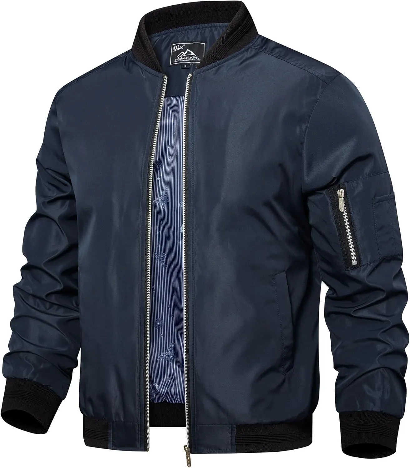 QLZ Men's Bomber Jackets Varsity Flight Jacket For Men Casual Lightweight Windbreaker Windproof Track Puffer Coat