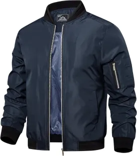QLZ Men's Bomber Jackets Varsity Flight Jacket For Men Casual Lightweight Windbreaker Windproof Track Puffer Coat