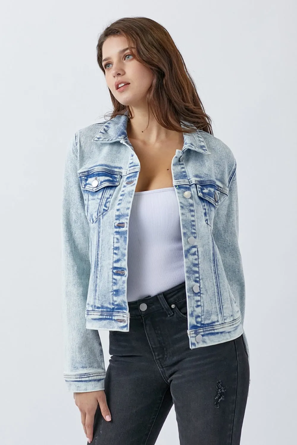 RISEN Button Up Acid Washed Denim Jacket