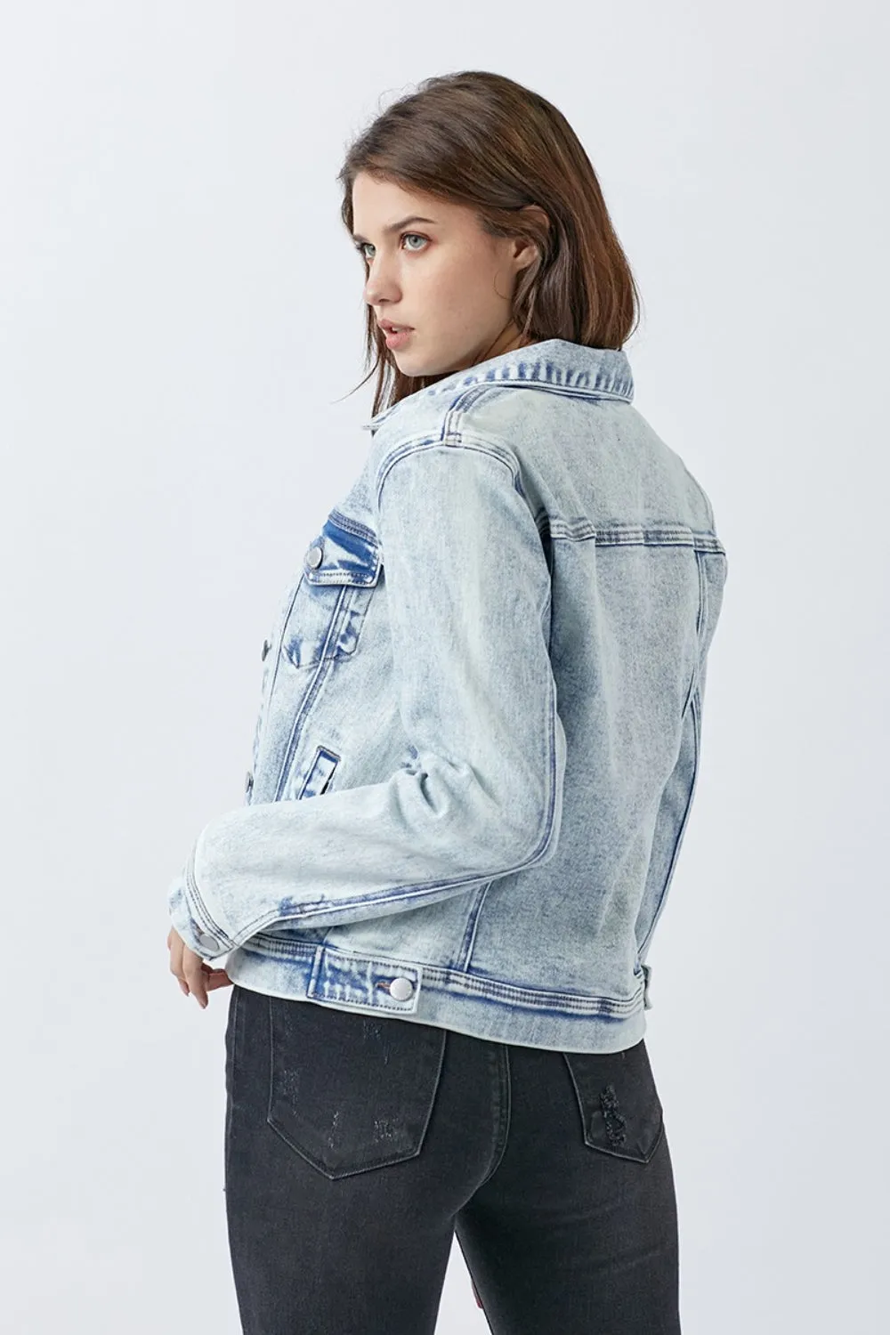 RISEN Button Up Acid Washed Denim Jacket