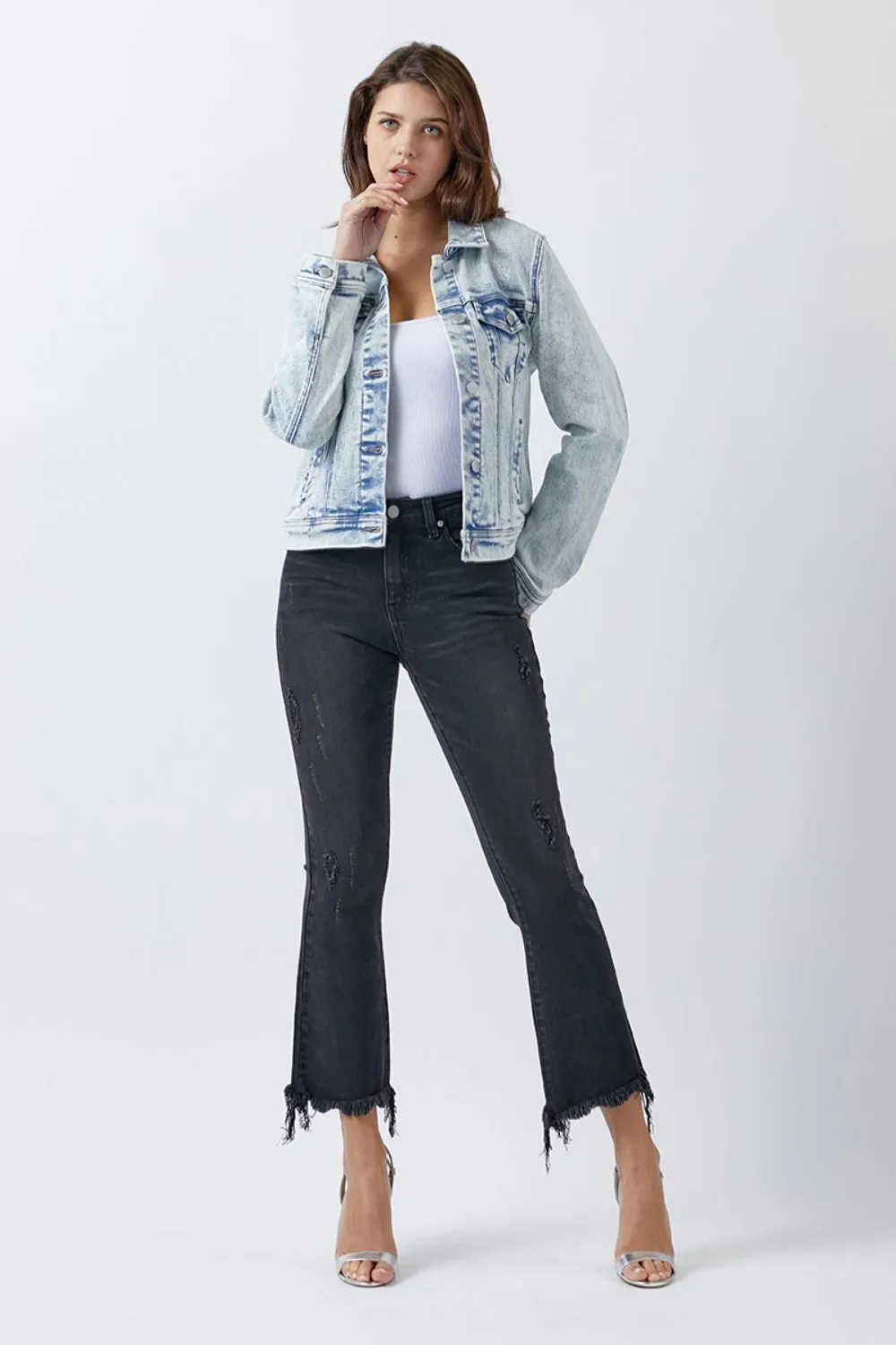 RISEN Button Up Acid Washed Denim Jacket