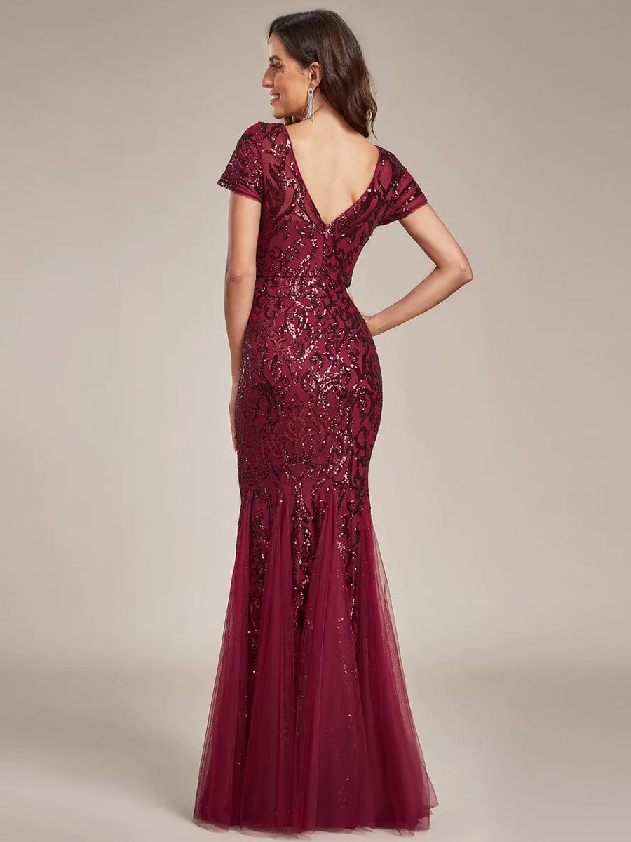 Sequin Bodycon Round Neckline Mermaid Evening Dress(Final Sale)