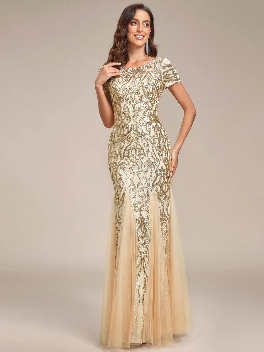 Sequin Bodycon Round Neckline Mermaid Evening Dress(Final Sale)
