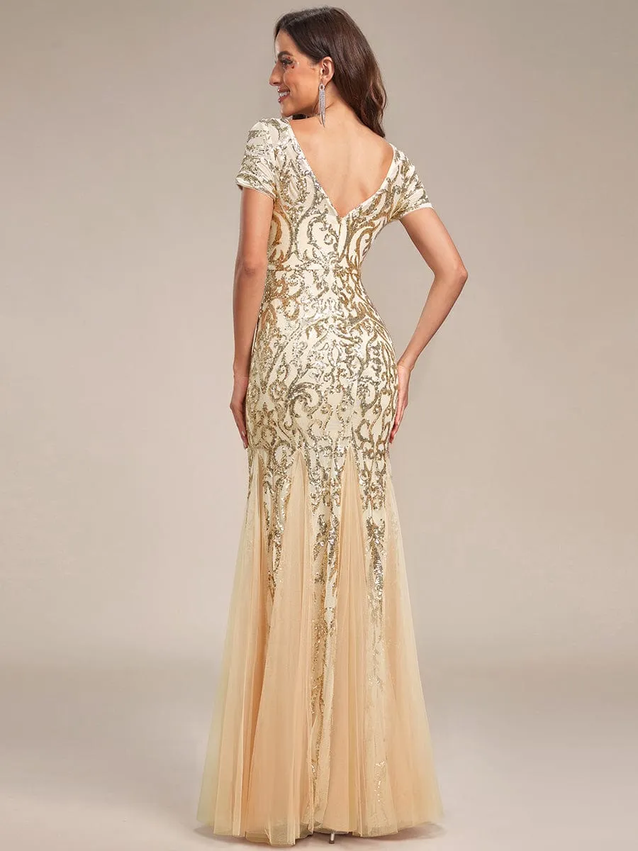 Sequin Bodycon Round Neckline Mermaid Evening Dress(Final Sale)