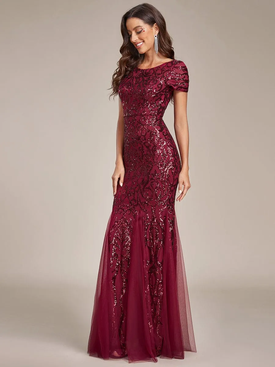 Sequin Bodycon Round Neckline Mermaid Evening Dress(Final Sale)