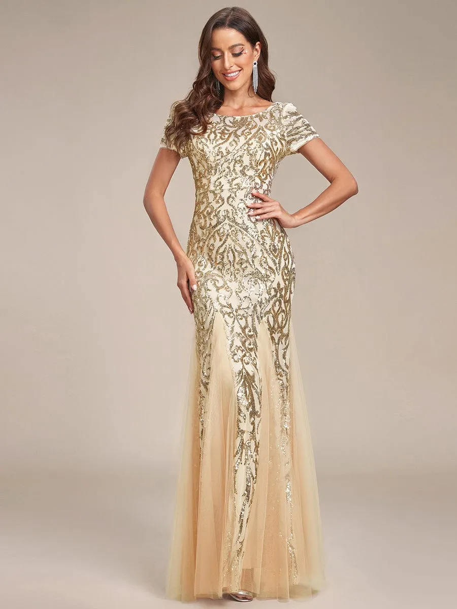 Sequin Bodycon Round Neckline Mermaid Evening Dress(Final Sale)