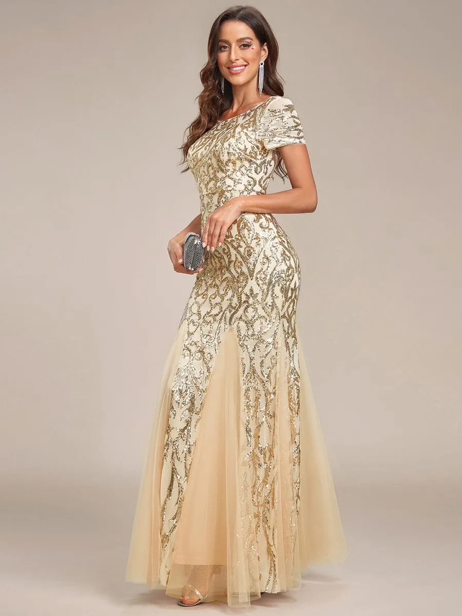 Sequin Bodycon Round Neckline Mermaid Evening Dress(Final Sale)