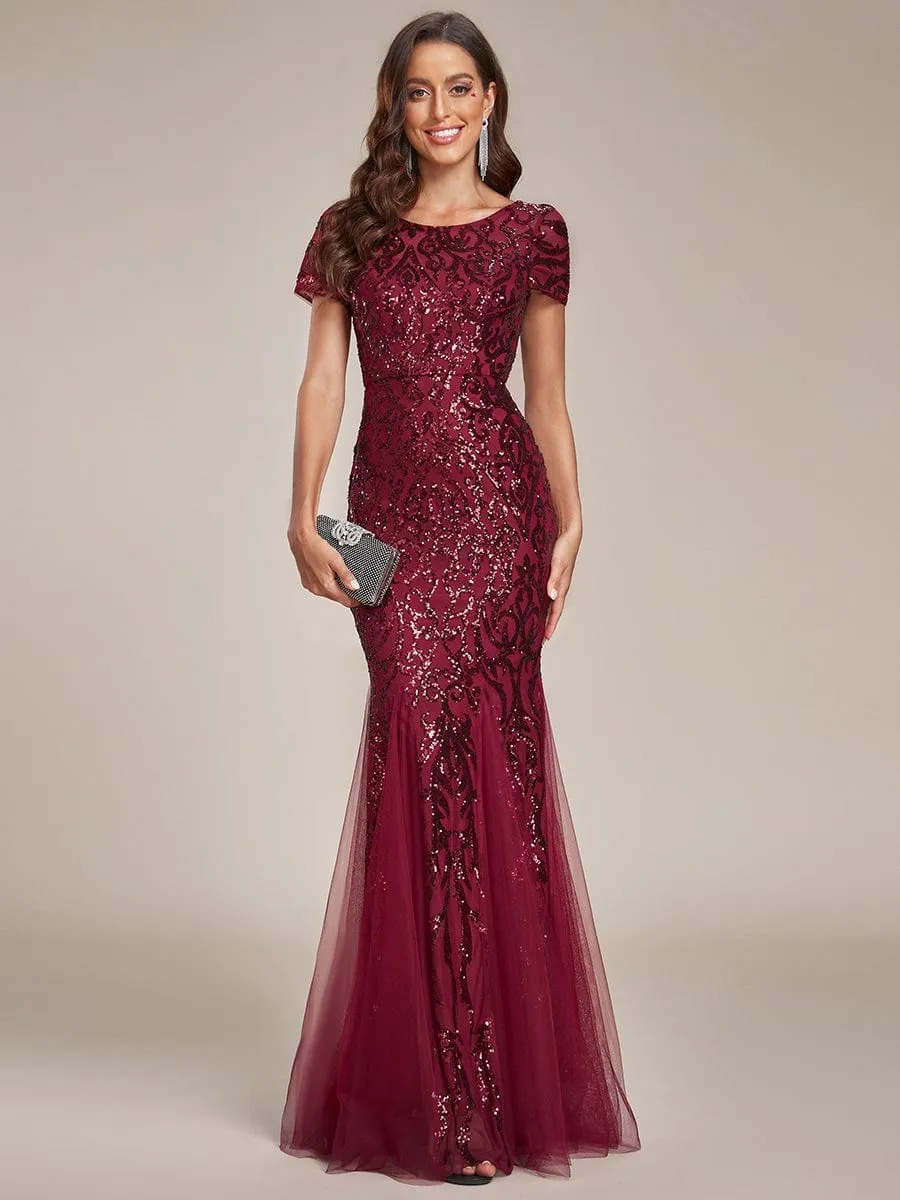 Sequin Bodycon Round Neckline Mermaid Evening Dress(Final Sale)