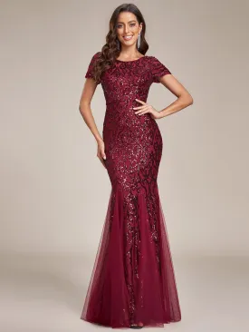 Sequin Bodycon Round Neckline Mermaid Evening Dress(Final Sale)